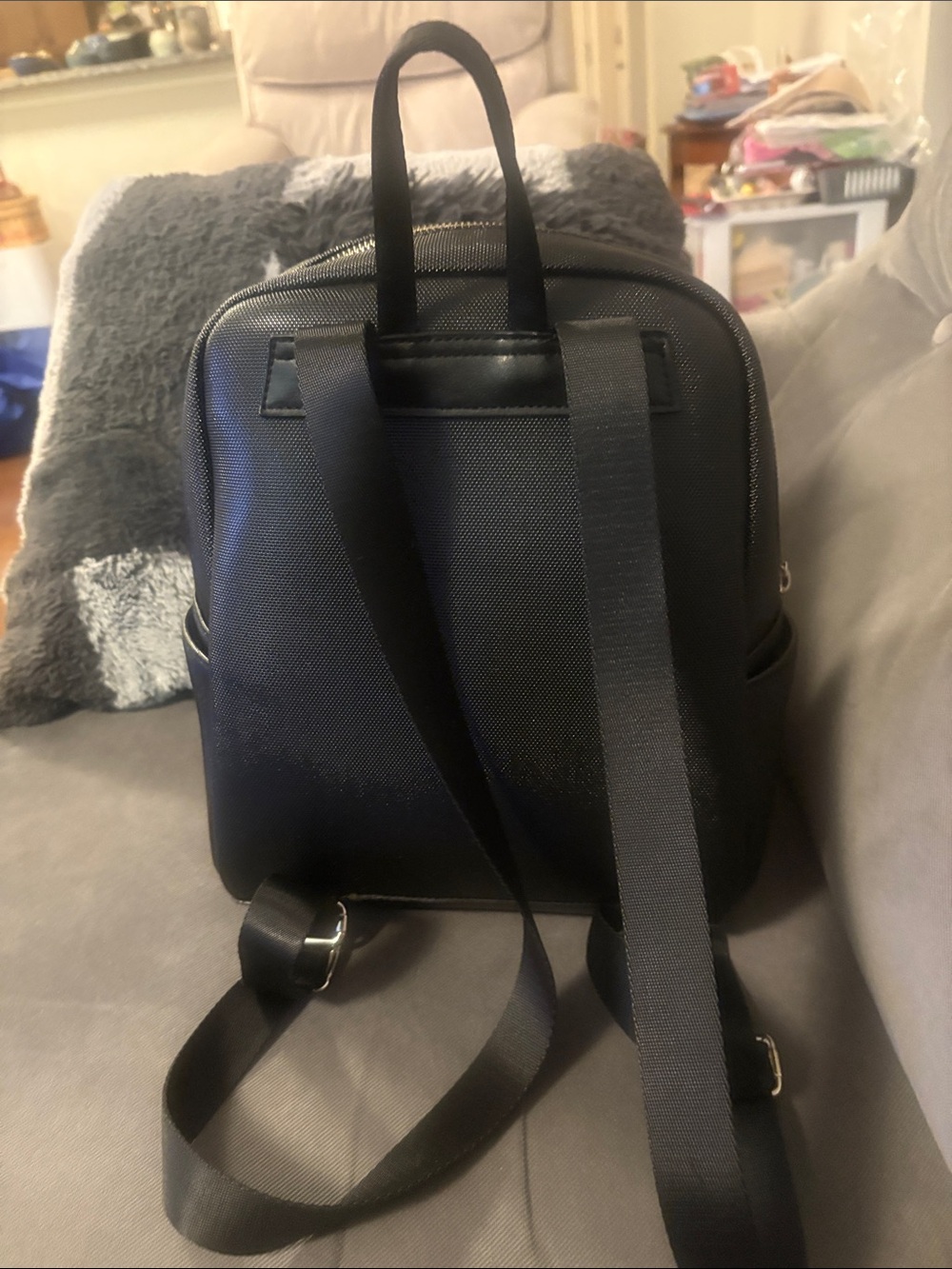 Compact Black Textured Backpack with Front Zip - Unbranded - Picture 2 of 8